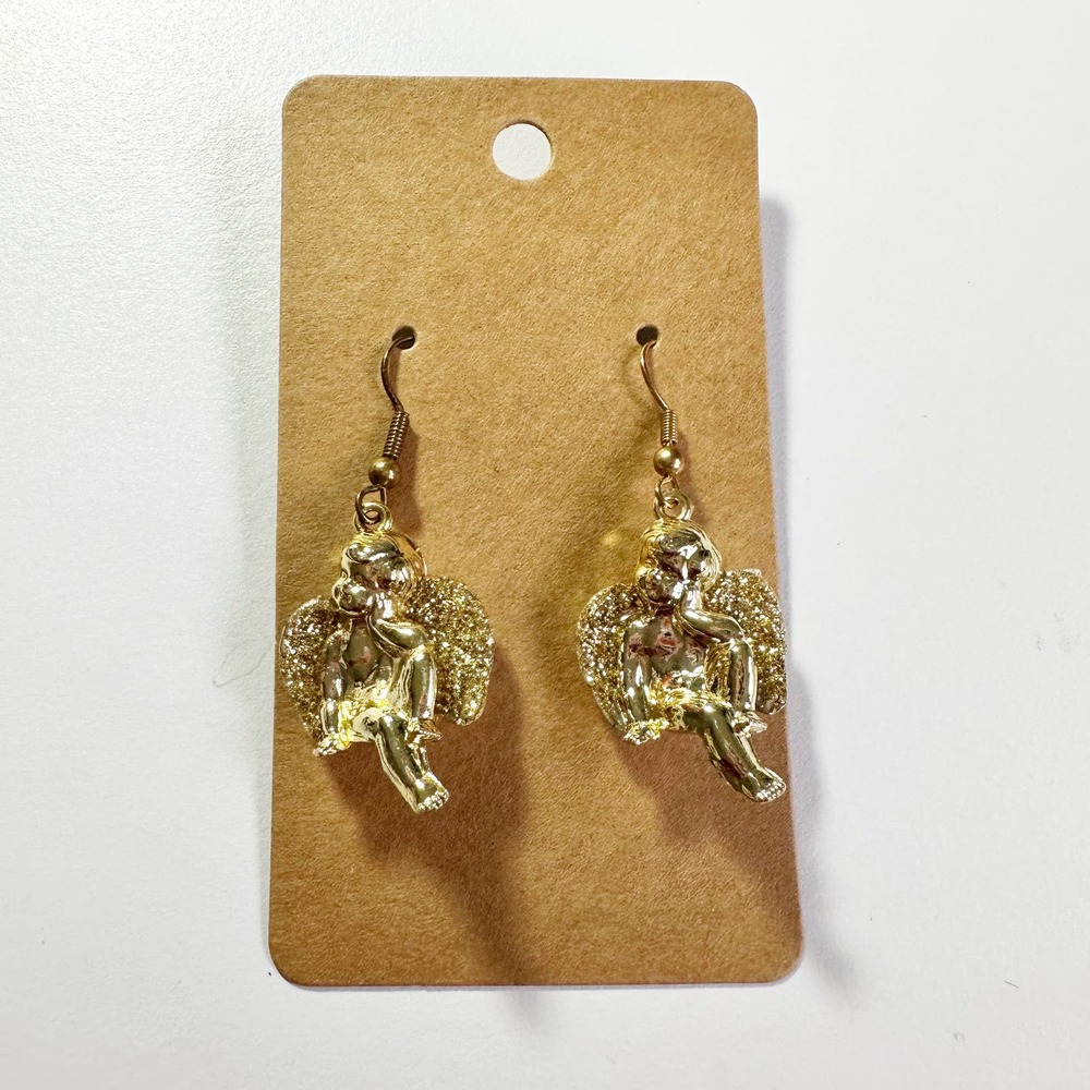 Gold-tone Baby Angel Cherub Dangling Earrings